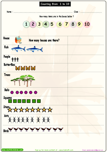Counting from 1 to 10 Worksheet