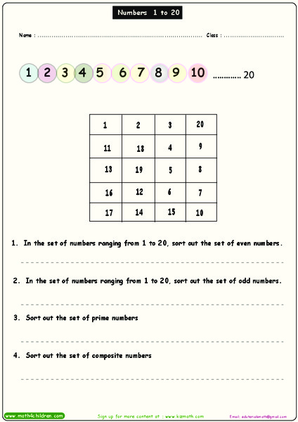 Counting From 1 to 20 Worksheet