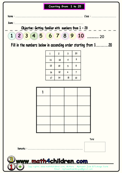 Counting from 1 to 20 Worksheet