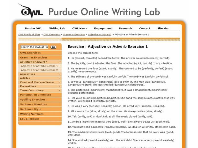 Adjective or Adverb? Exercise 1 Worksheet