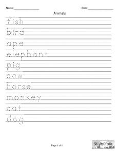 Animals - Printing Practice Worksheet
