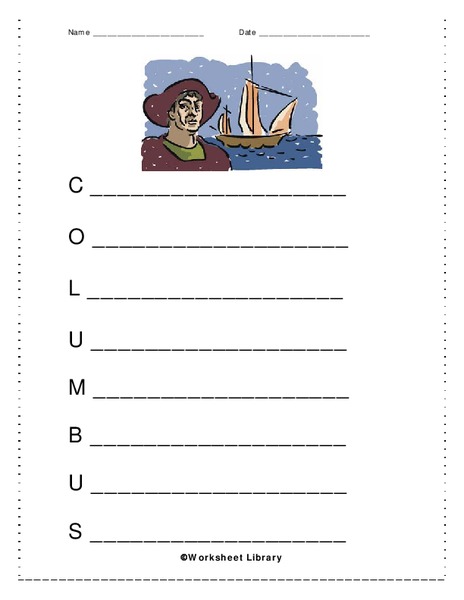 Columbus Acrostic Poem Worksheet