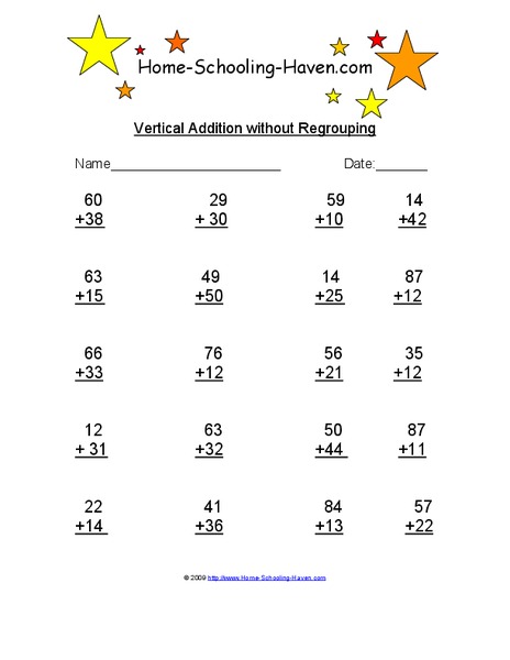 Vertical Addition Without Regrouping 2 Worksheet