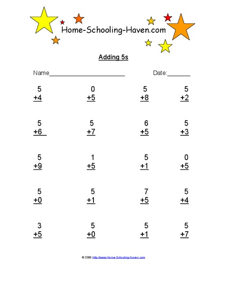 Adding 5s Worksheet