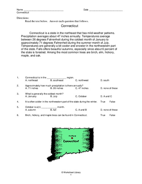 Connecticut Reading Comprehension Activity Worksheet