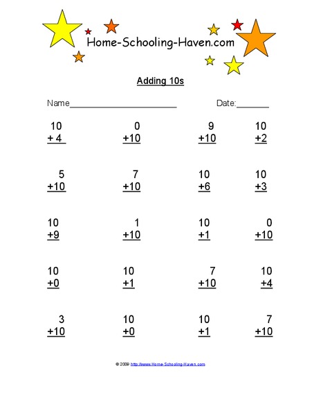 Adding 10s Worksheet