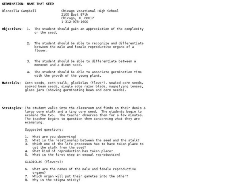 Germination: Name that Seed Lesson Plan