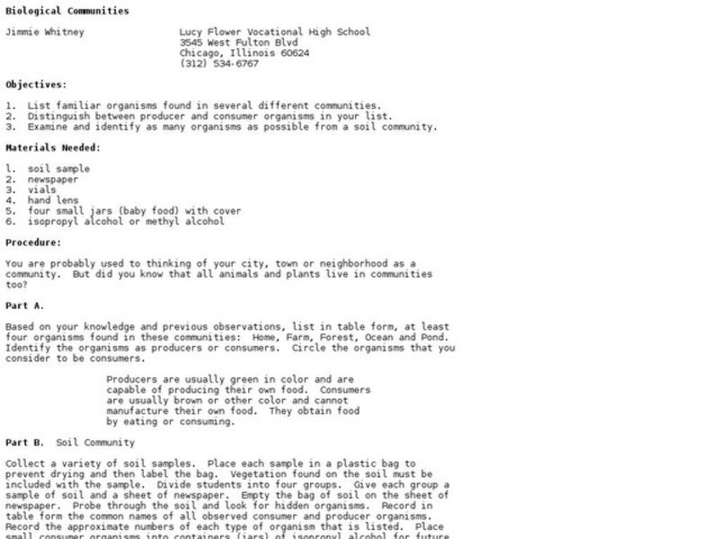 Biological Communities Lesson Plan