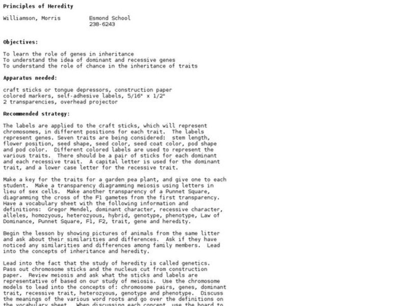 Principles of Heredity Lesson Plan