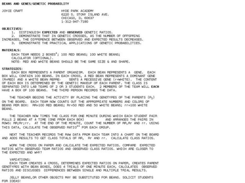 Beans and Genes/Genetic Probability Lesson Plan