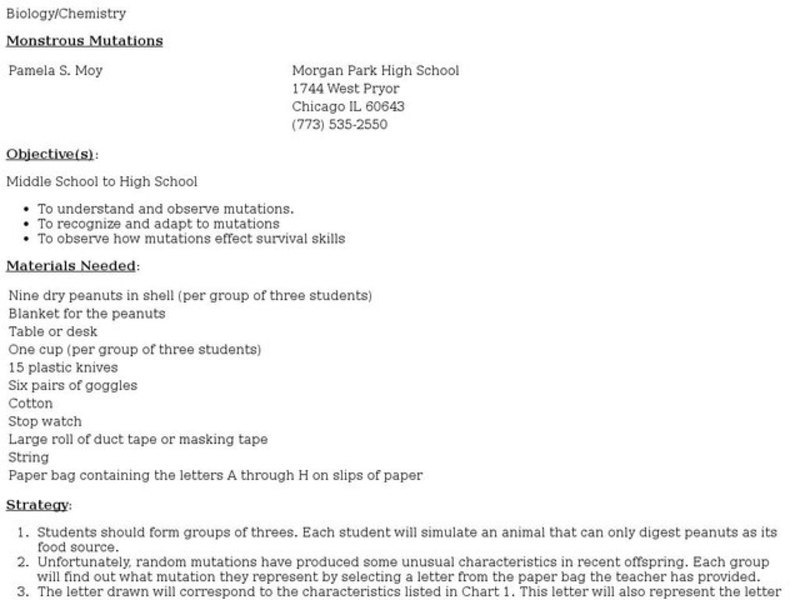 Monstrous Mutations Lesson Plan