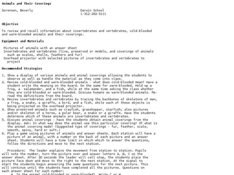 Animals and Their Coverings Lesson Plan