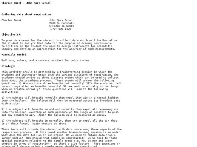 Gathering Data About Respiration Lesson Plan