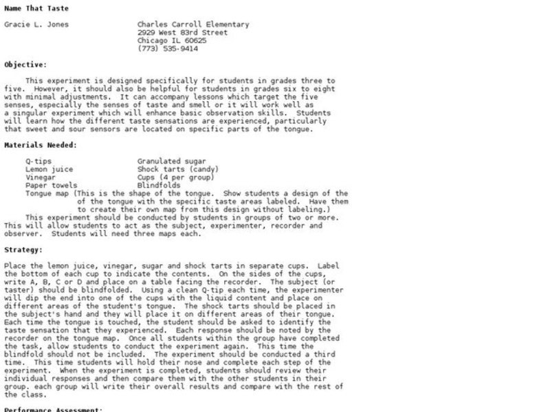 Name That Taste Lesson Plan