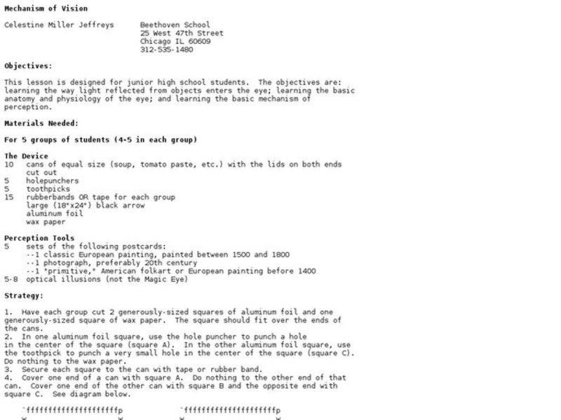 Mechanism of Vision Lesson Plan