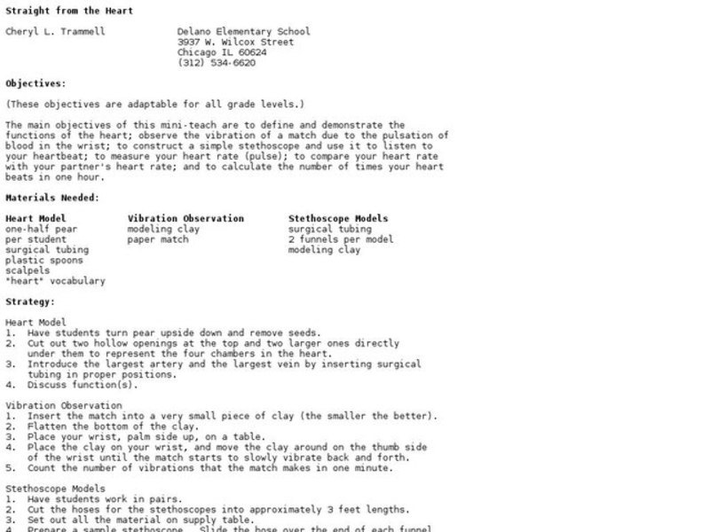 Straight from the Heart Lesson Plan