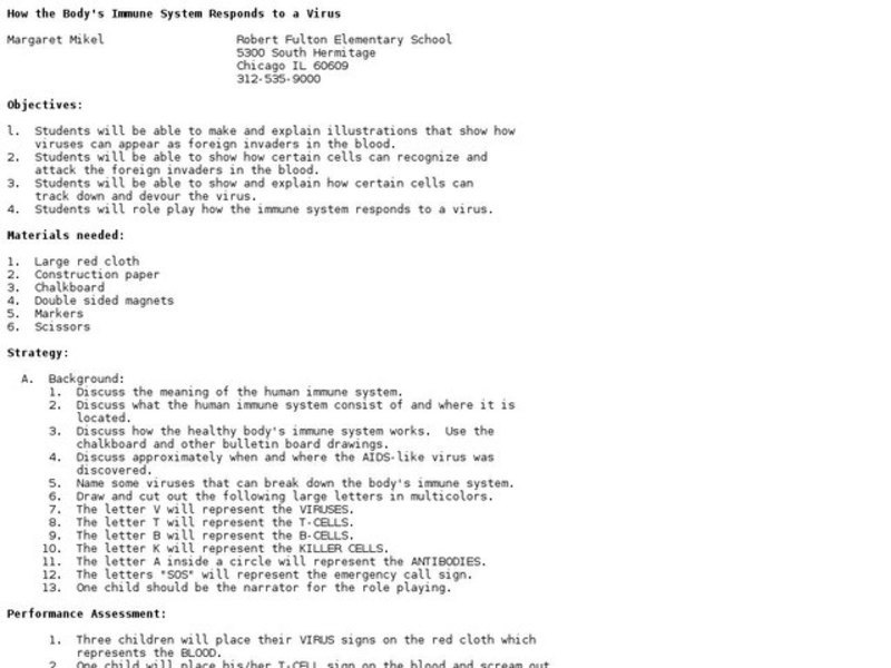 How the Body's Immune System Responds to a Virus Lesson Plan