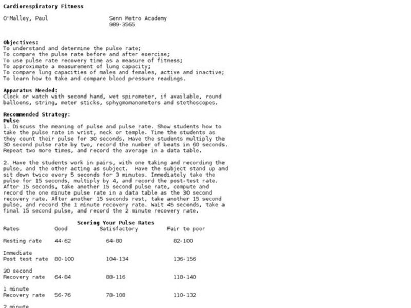 Cardiorespiratory Fitness Lesson Plan