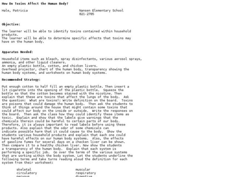 How Do Toxins Affect the Human Body? Lesson Plan