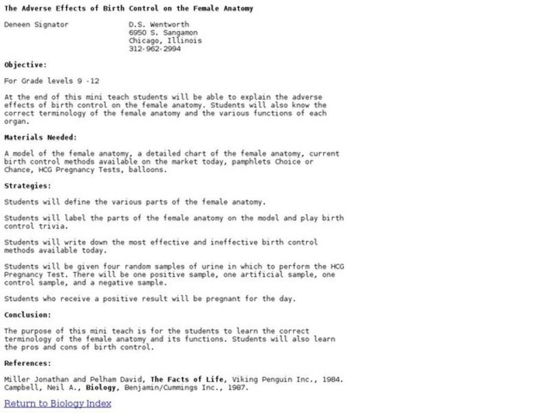 The Adverse Effects of Birth Control on the Female Anatomy Lesson Plan