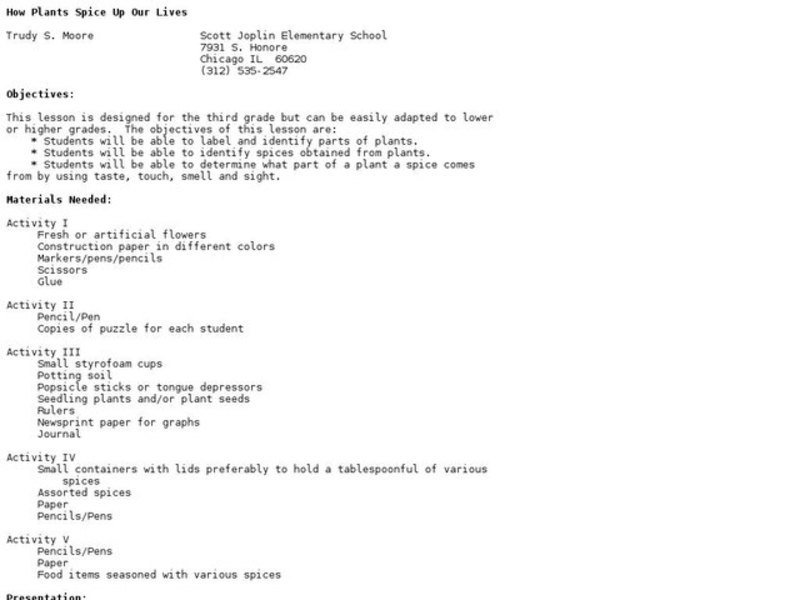 How Plants Spice Up Our Lives Lesson Plan