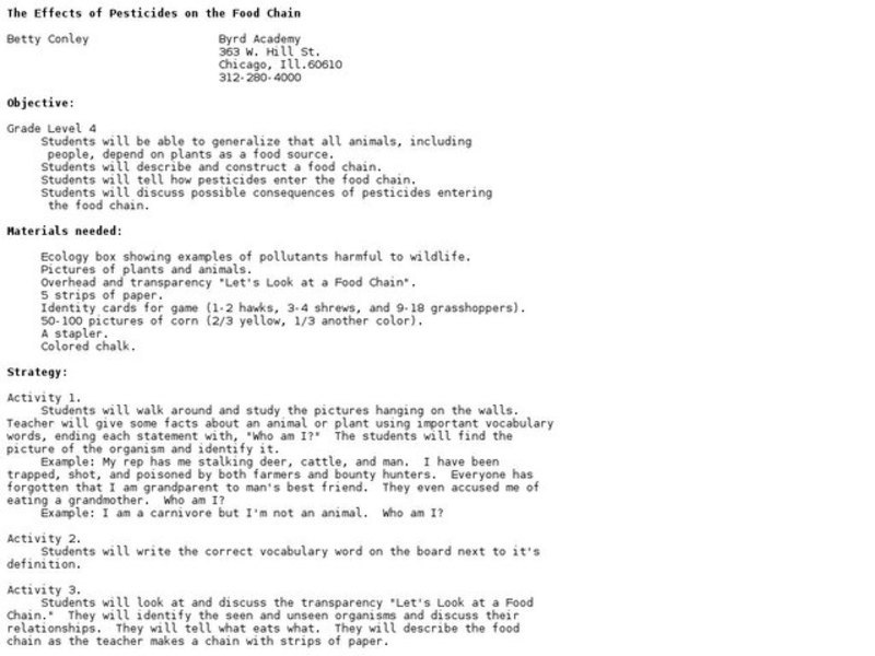 The Effects of Pesticides on the Food Chain Lesson Plan