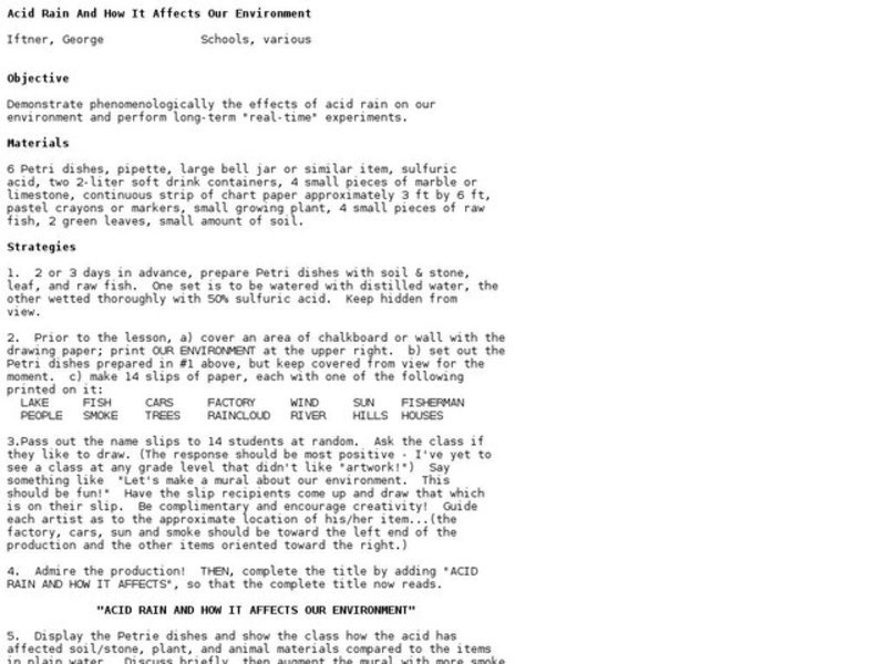 Acid Rain And How It Affects Our Environment Lesson Plan