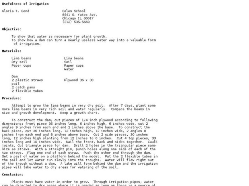 Usefulness of Irrigation Lesson Plan