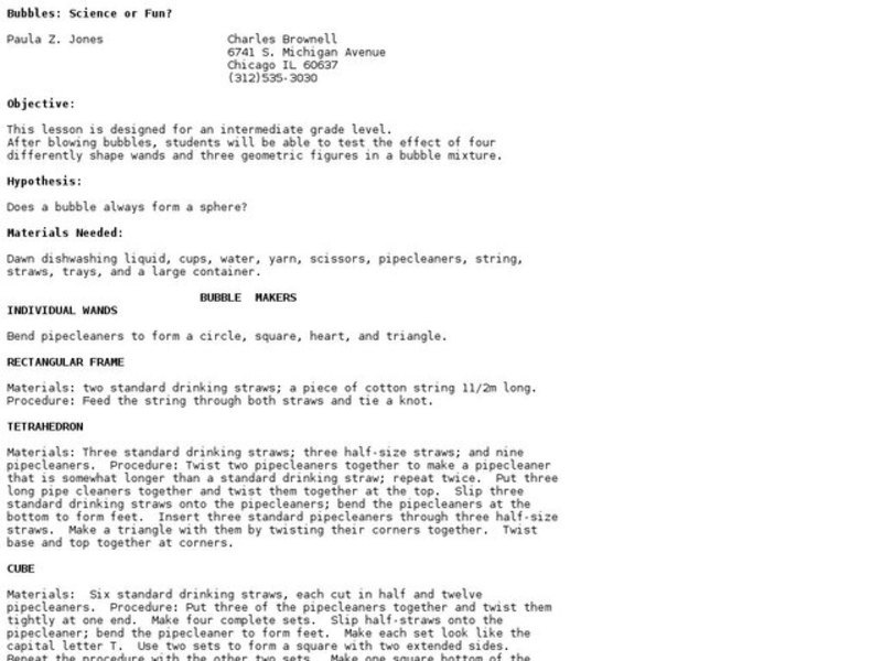 Bubbles: Science or Fun? Lesson Plan