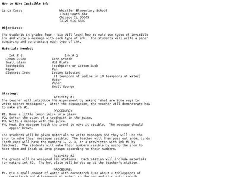 How to Make Invisible Ink Lesson Plan