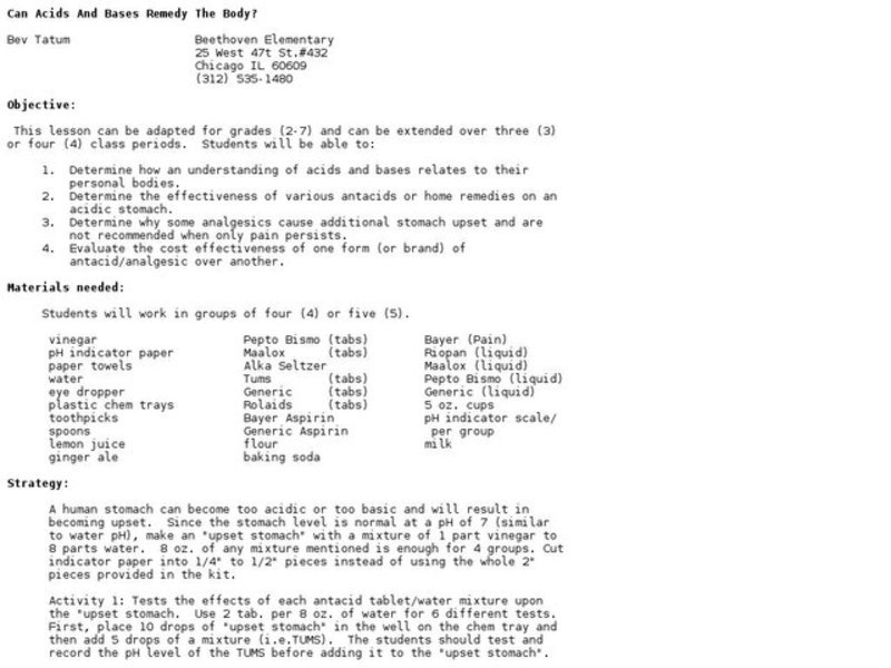 Can Acids and Bases Remedy the Body? Lesson Plan