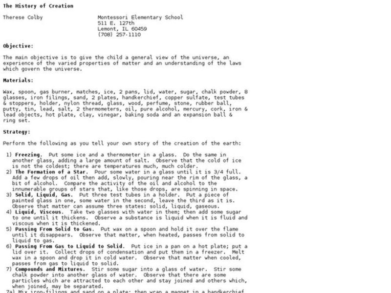 The History of Creation Lesson Plan