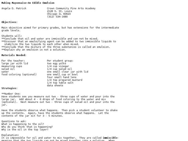 Making Mayonnaise - An Edible Emulsion Lesson Plan