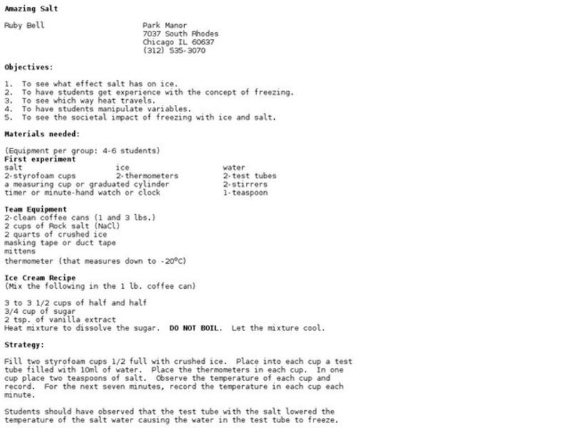 Amazing Salt Lesson Plan