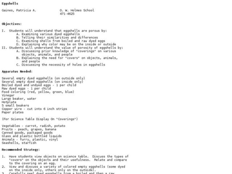 Eggshells Lesson Plan