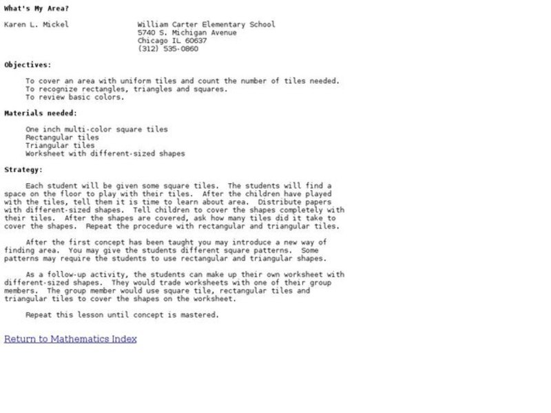 What's My Area? Lesson Plan