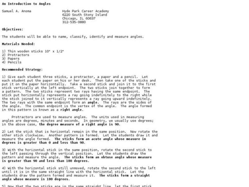 An Introduction to Angles Lesson Plan