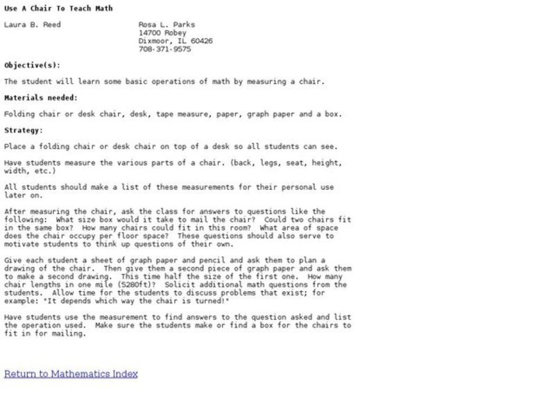 Use A Chair To Teach Math Lesson Plan