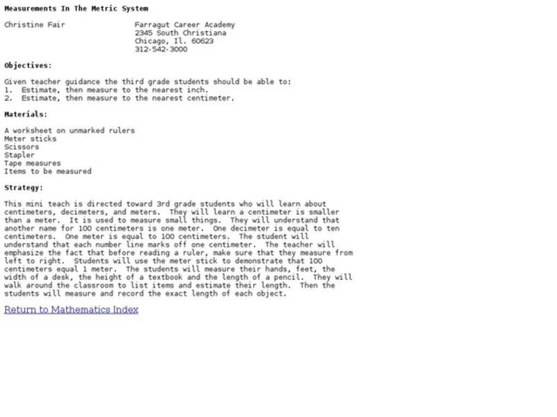 Measurements In The Metric System Lesson Plan