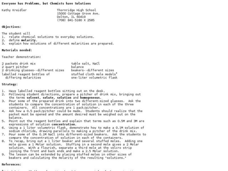 Everyone Has Problems, but Chemists Have Solutions Lesson Plan