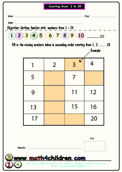 Counting from 1-20 Worksheet