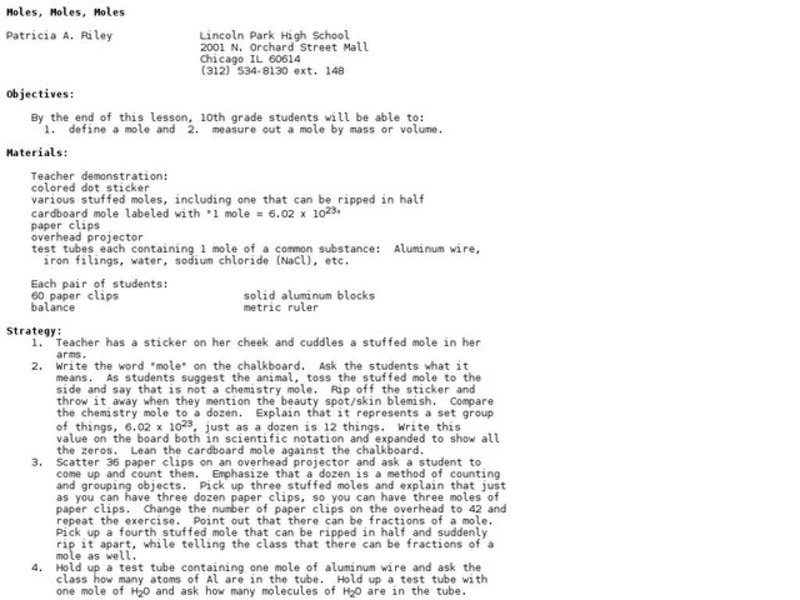 Moles, Moles, Moles Lesson Plan