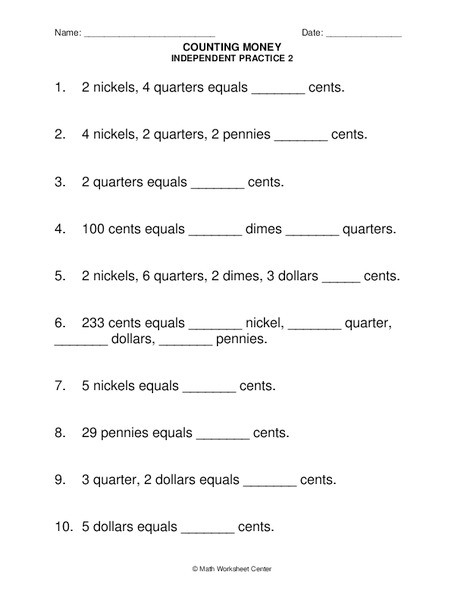 Counting Money Worksheet