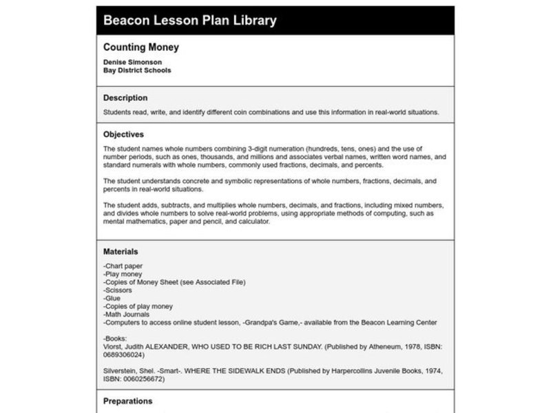 Counting Money Lesson Plan