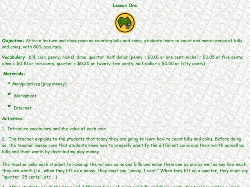 Counting Money Lesson Plan