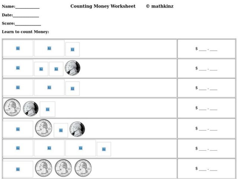 Counting Money Worksheet Worksheet