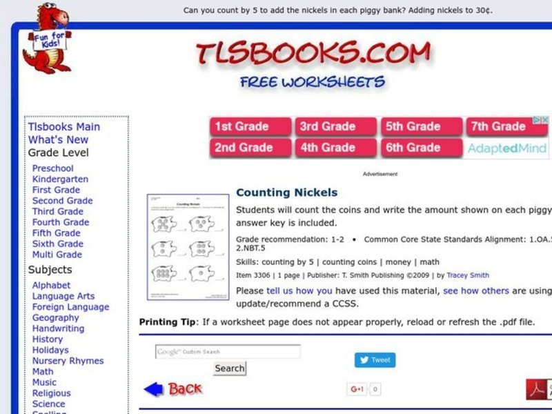 Counting Nickels Worksheet