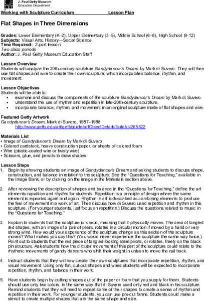 Flat Shapes in Three Dimension Lesson Plan