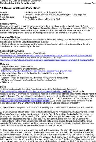 A Dream of Classic Perfection Lesson Plan