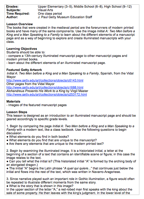 Comparing Books to 13th Century Manuscripts Lesson Plan